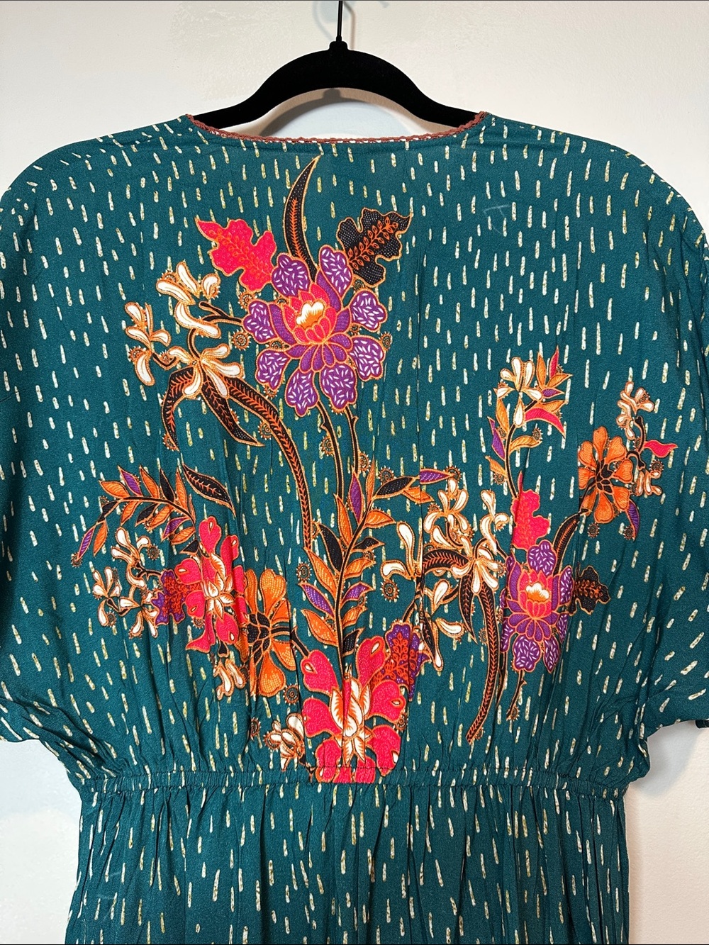 Anthropologie BL^NK London Boho Floral Midi Dress One Size Teal Smocked Waist - Picture 5 of 12